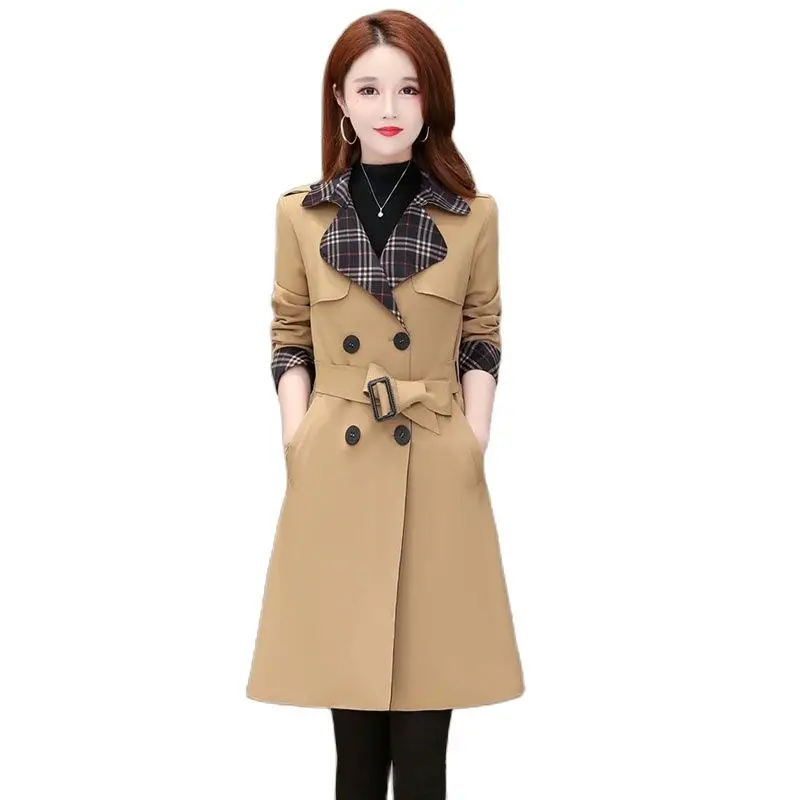 

Тренчкот женский двубортный, пальто цвета хаки и красного цвета, приталенная ветровка в Корейском стиле, верхняя одежда с поясом, весна-осень
