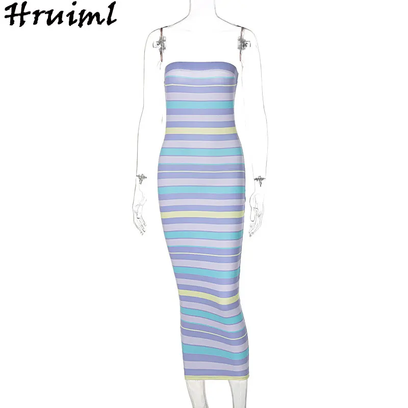 

Summer Dress for Women Clothing 2021 Off The Shoulder Striped Printed Elegant Party Dress Backless Slim Hot Sale Fashion Robe