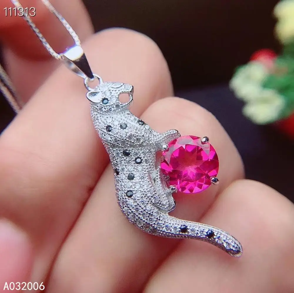

KJJEAXCMY fine jewelry 925 pure silver inlaid natural pink topaz girl new Pendant Necklace luxury clavicle chain support test