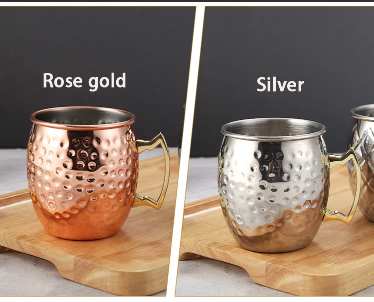 

500ml Rose Gold MoscowMule Moscow Mule Cup Copper Plated Cup 304 Stainless Steel Mug Cocktail Glass Beer Mug