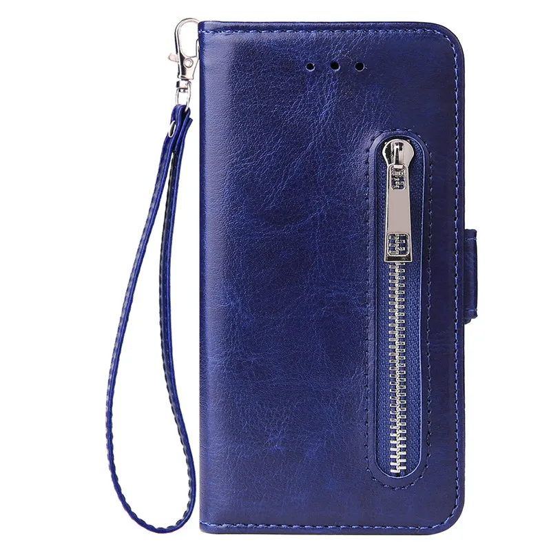 Blue Flip Wallet Case For Samsung Galaxy A3 A5 A6S A8S A9 A10 A20 A30 A40 A50 A70 Leather Zipper Card Holder Stand Phone Cover - Цвет: Blue