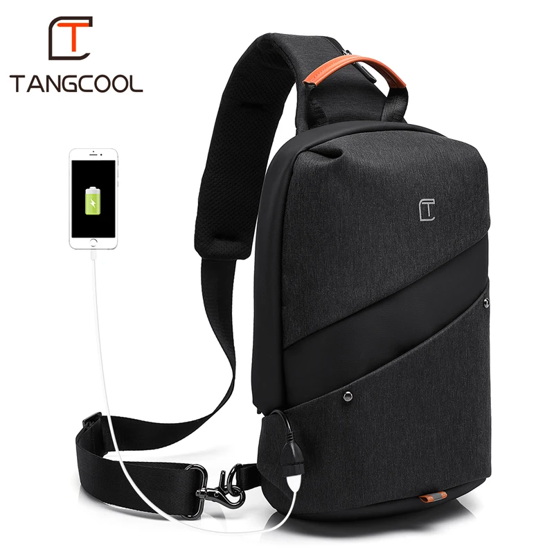Сумка-мессенджер Tangcool мужская с USB-портом для зарядки модный саквояж на грудь из