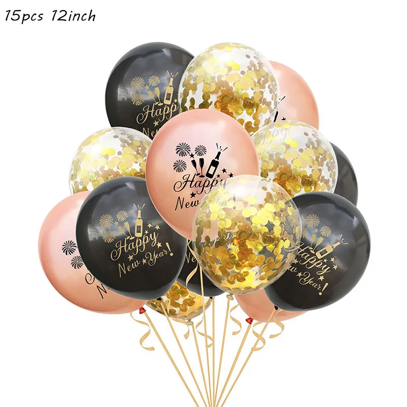 15pcs set3 Фольгированные воздушные шары с новогодним днем фоторамка реквизит воздушные шары золотой черный баннер гирлянда Navidad новогодние вечерние принадлежности - Цвет: 15pcs set3