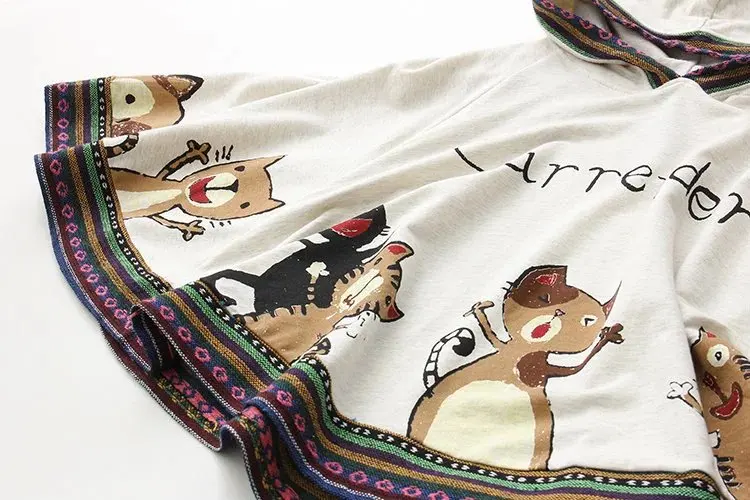 

Women Hoodies Navy Beige Hooded Pullovers Cute Cat Printed Cloaks for Girls' Autumn Winter Coats Japanese Style Free Size