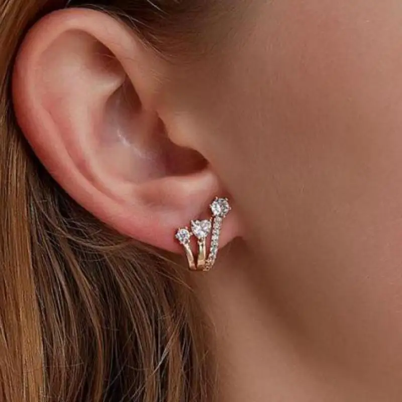 

Серьги-гвоздики геометрической формы с кристаллами женские, креативные светлые роскошные трехслойные украшения для ушей, подарочные украш...