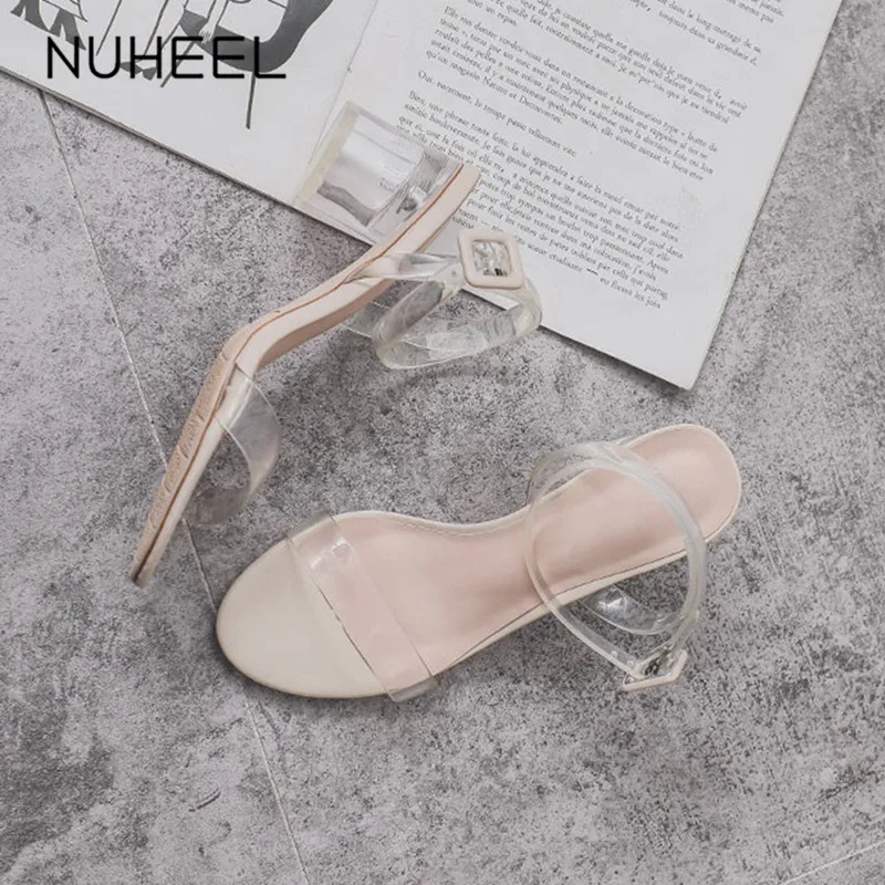 Женские босоножки на прозрачном каблуке NUHEEL модные с прозрачным закрытым носком