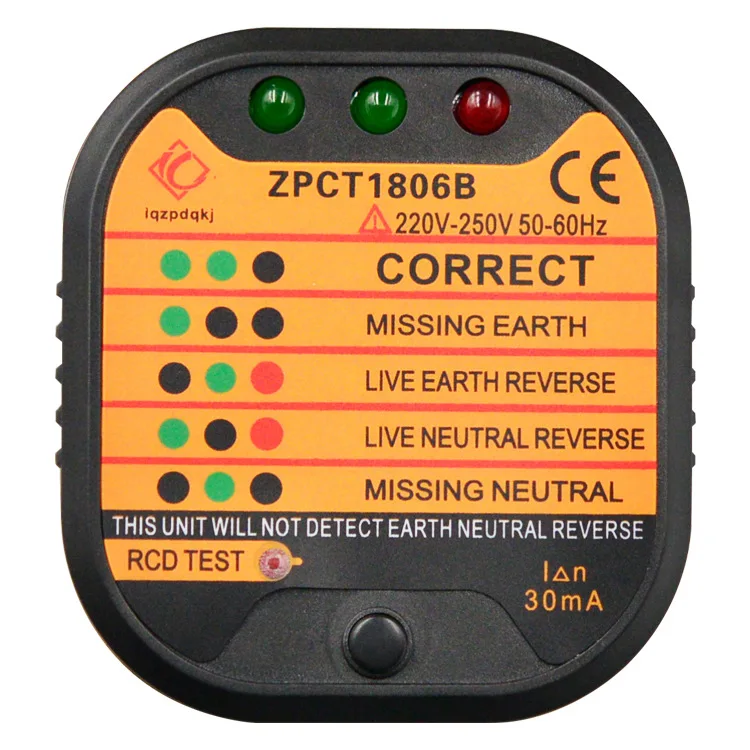 Тестер детектор утечки функция RCD полярности электрической цепи с вилкой