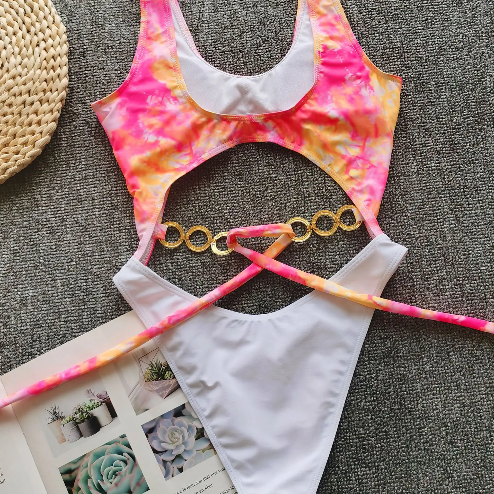 

Swimsuit New Women's Seperated Swimwear Eyelet Bikini Bow Stitching Swimsuit Leopard Bikini Swimwear Bathing Suits