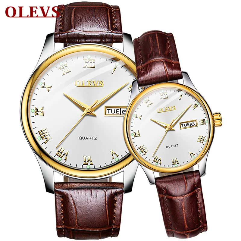 OLEVS Top Barnd Luxury Quartz Couple Watch Fashion Business Men Women Watch Leather Stainless Steel Clock Wristwatch Reloj Mujer