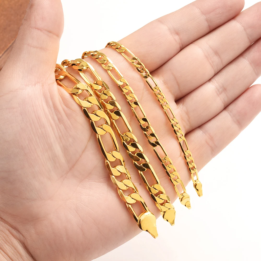 Модный Мужской позолоченный 24-каратный браслет figaro цепочка ожерелье мужские