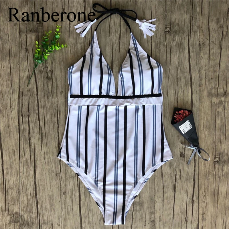 Ranberone 2020 новые сексуальные Полосатые Купальники женский слитный купальник с
