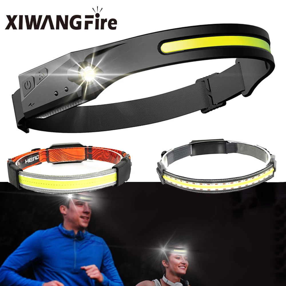 

Налобный фонарь с гибким датчиком COB, светодиодный налобный фонарь, встроенный аккумулятор, перезаряжаемый налобный светильник онарь, фона...