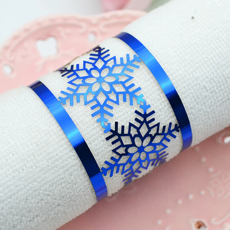 50 шт Зимние вечерние рождественские кольца для салфеток с лазерной огранкой и серебряными снежинками - Цвет: metallic blue