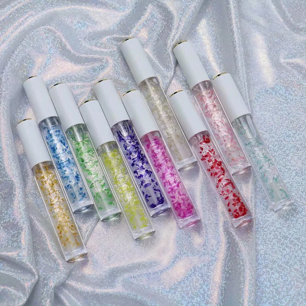 10 Colors Small Petals Lip Gloss Wholesale Bulk Private Label Cosmetics Clear Lipgloss Pigment Nutritious Moisturizer Lip Glaze