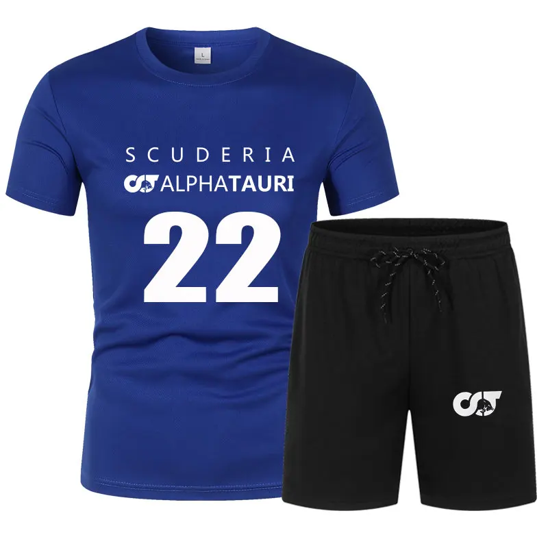 

2021Summer F1 Alpha Tauri driver Yuki Tsunoda 22 Car fan Clothing Fashion Short Sleeve Cotton Men Oversized T-shirt+Shorts Set