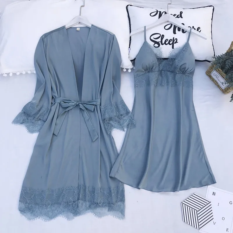 Женский халат и летний комплект из 2 предметов сексуальный кружевной банный