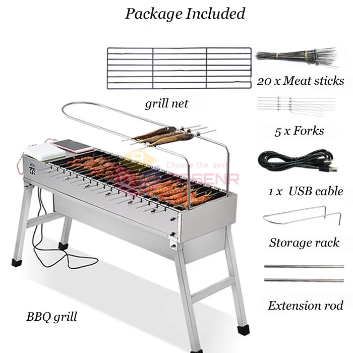 Складной гриль для барбекю электрический из нержавеющей стали с питанием от USB и