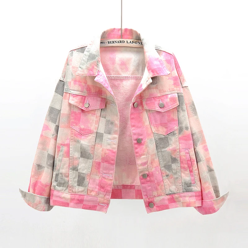 

Autumn Gradient Color Denim Jacket Women Multicolor Tie dye Outerwear Loose Long sleeve Jeans Jacket Coat Female Chaquetas Mujer