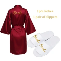 owiter 2019 burgundy gown satin silk robe slippers wedding bath robe bride bridesmaid dressing women kimono robes party gifts