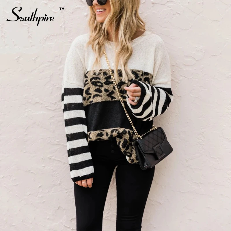 

Женский свитер с леопардовым принтом, с длинным рукавом