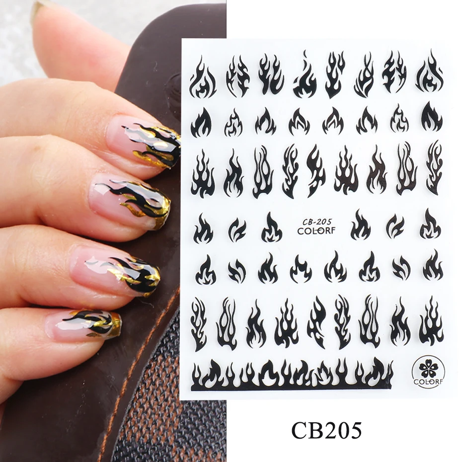 

new3D Holographic Fire Flame Nail Stickers Slider Gold Black Summer Manicure Decals DIY Nail Art Decorations Decor Tool