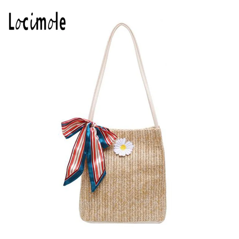 Locimole женская Соломенная Сумка маленькая Летняя Пляжная сумка из ротанга
