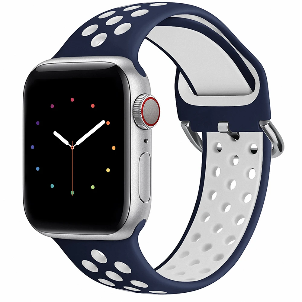 

Soft Silicone Sports Breathable Strap Compatible With Apple Watch Strap 44 mm 42 mm 40 mm 38 mm Waterproof Blue And White