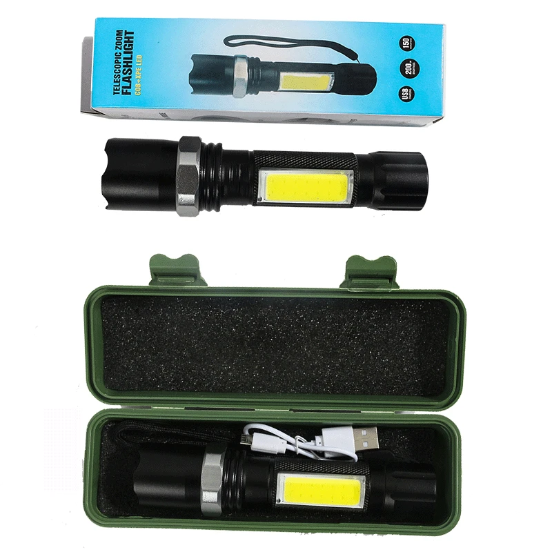 

Hot Sale LED Aluminum Alloy Strong Light Flashlight Zoom Remote Mini USB Charging Flash Light Cob Work Outdoor Tool