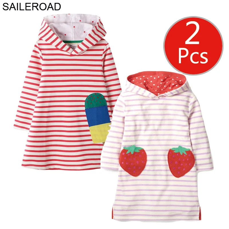 SAILEROAD 2 шт. Девушки Толстовки С Капюшоном Платье для Детей С Длинным Рукавом Одежда Осень Детей Платье Хлопок Дети С Капюшоном Платье