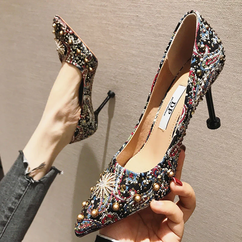 

Hot Comfy Party stiletto Women's High Heels Pumps Zapatillas Women shoes Black Sandals