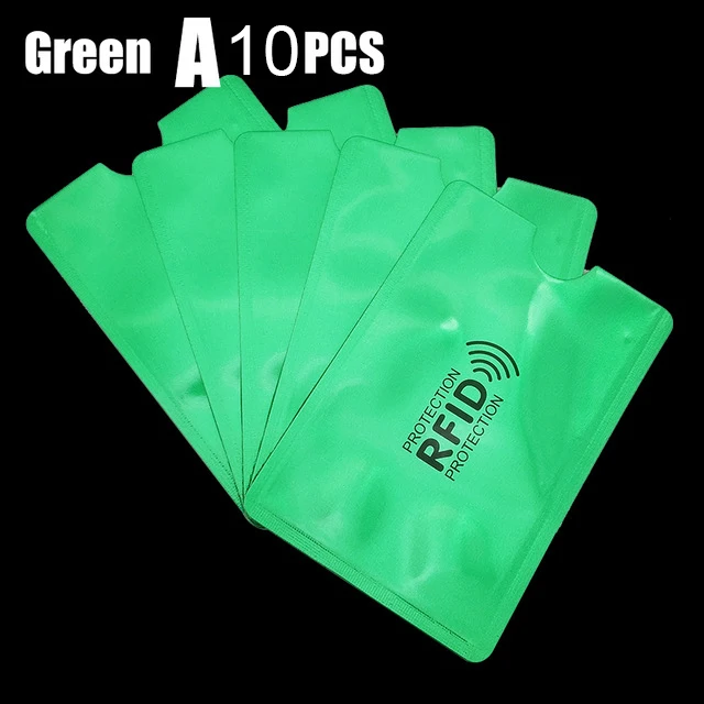 Green 10 pieces A 10 шт. Анти Rfid Блокировка ридер Обложка для карт алюминиевая фольга кредитный держатель для карт Защита ID банковский Чехол для карт безопасная упаковка канцелярские принадлежности - Цвет: Green 10 pieces A