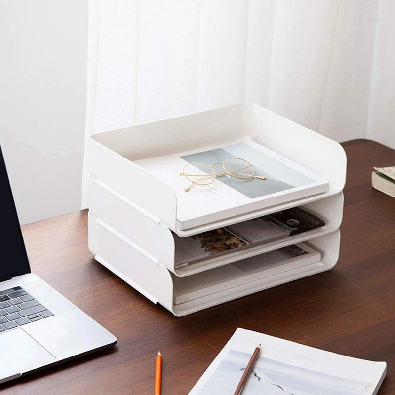 

3 Tier Stackable Desktop Document Letter Tray Organizer Accessories Paper Tray,A4 Filing Trays, Office Desk File Rack