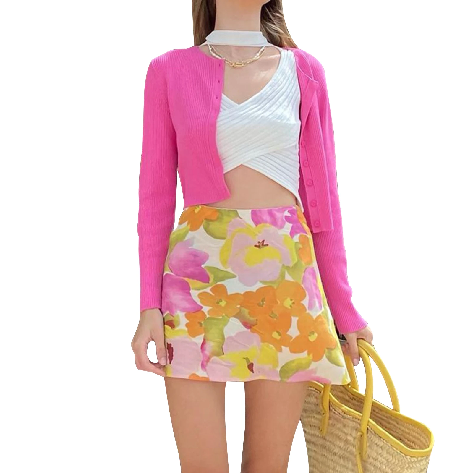 

Summer Fashion Women's A-Line Mini Skirts Vintage Floral Print High Waist Zip Side Short Pencil Skirts