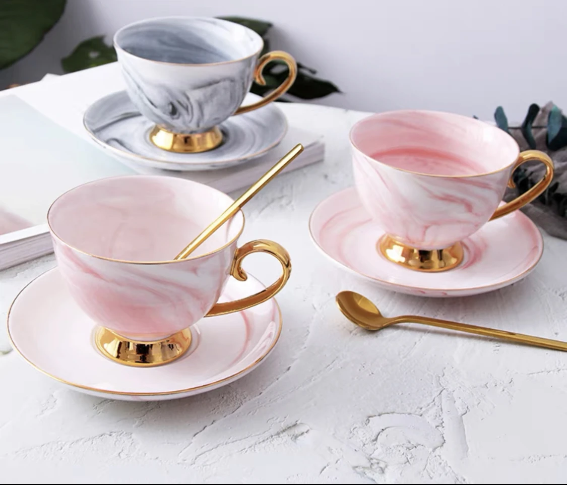 

European luxury coffee cup and saucer set gold afternoon tea cup coffee cup milk cup home office creative marble ceramic cup