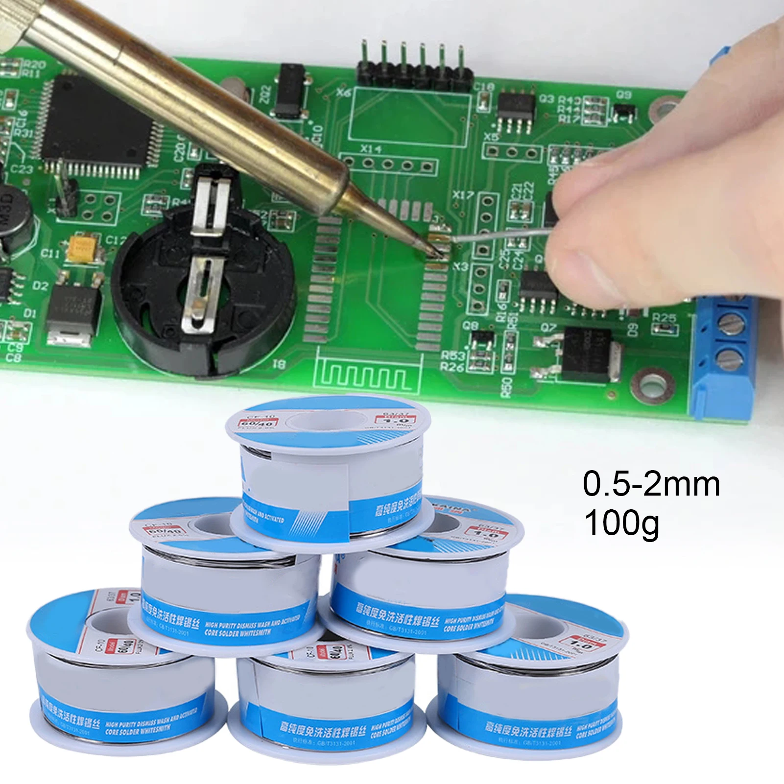 

Оловянная проволока с низкой температурой плавления, 100 г, 0,5-2 мм, профессиональный рулон без очистки, 60/40 канифольный сердечник для печатных...