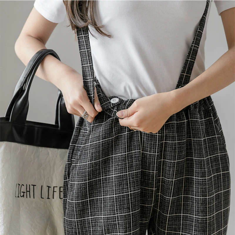 Женские винтажные клетчатые шаровары повседневные свободные брюки прямые