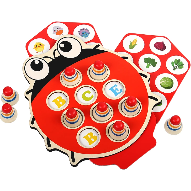 Children memory training game puzzle cartoon Montessori wooden ladybug design early childhood development toy gift | Игрушки и хобби