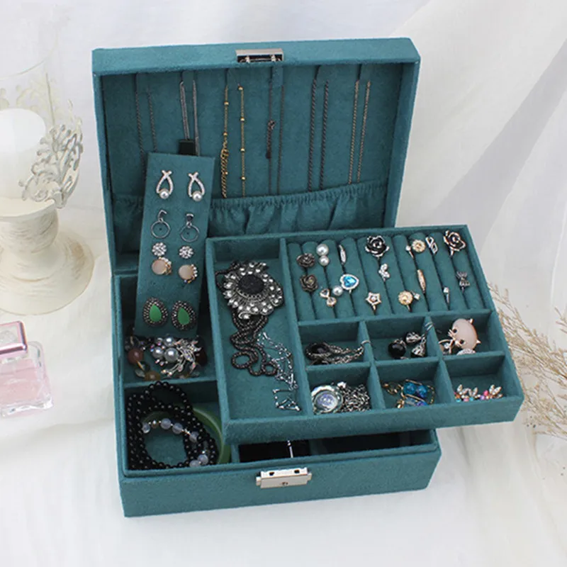 

Double-layer velvet jewelry box European jewelry storage box large space jewelry rack gift box