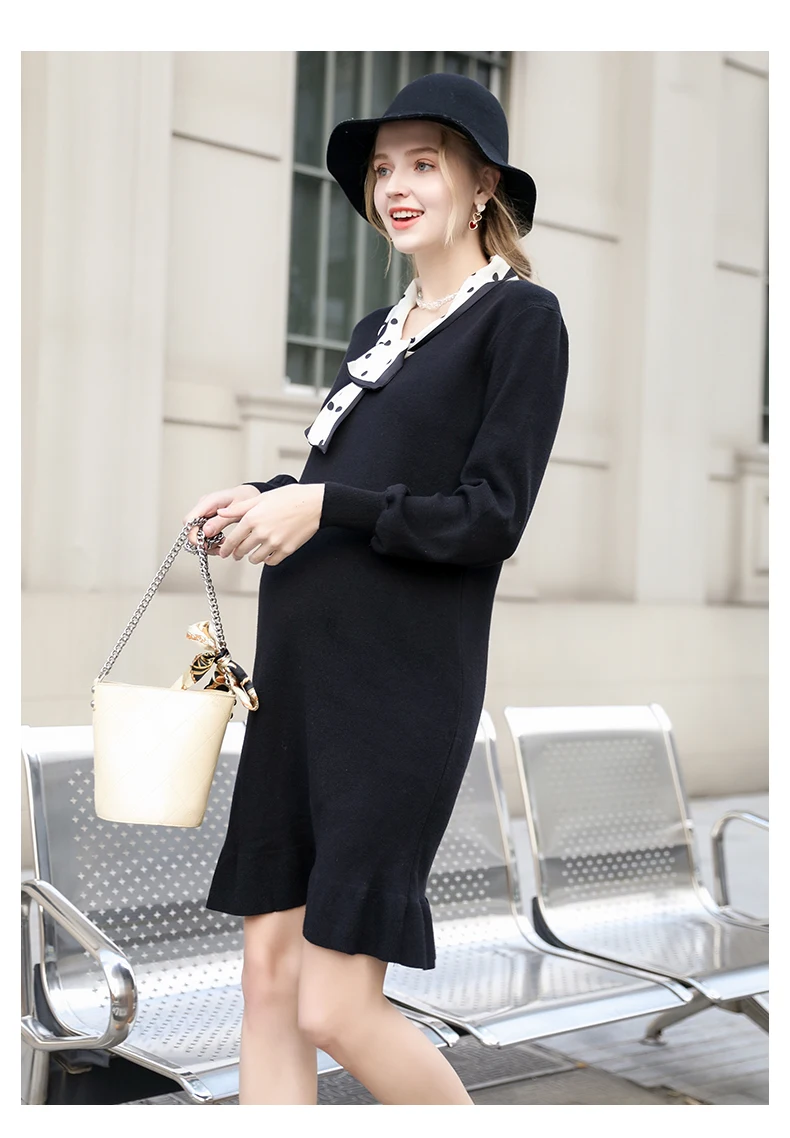 Maternity Dress Pregnancy Knit Dress Pregnancy Shirt Pregnant Women Autumn and Winter Skirt