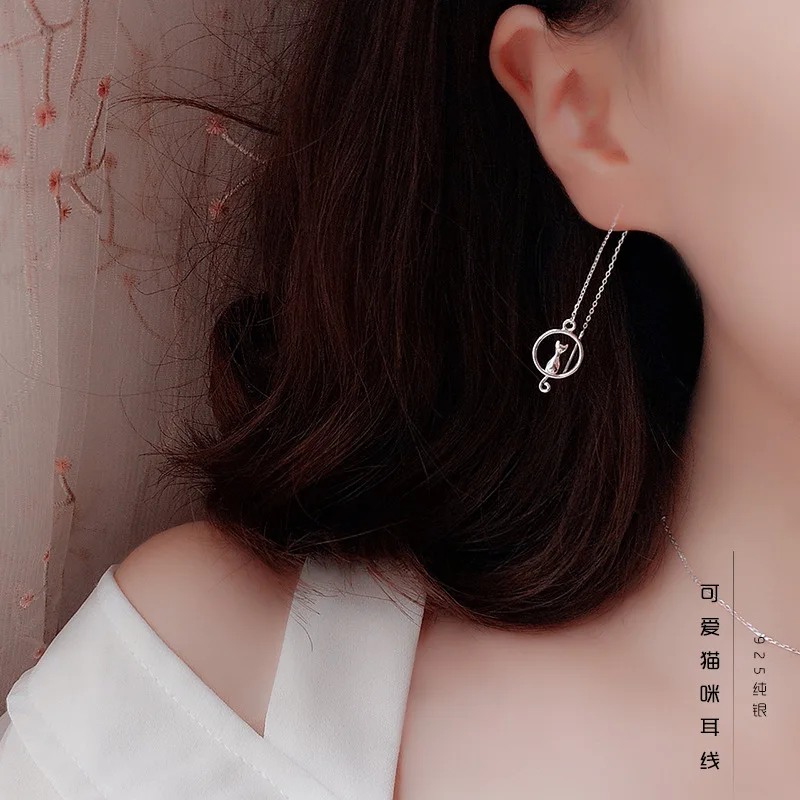 

2021 безаллергенный материал S9, литературный новый милый кот, кулон на луну, длинный подарок, Индивидуальные Модные женские висячие серьги