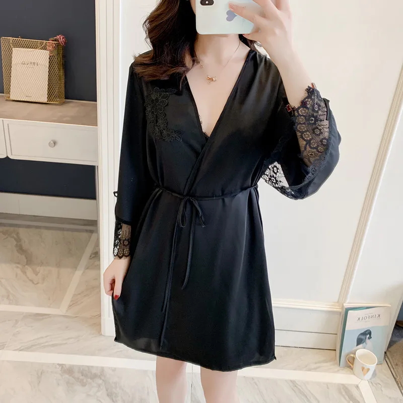 

New Summer Silk Sexy Nightdress Temptation Home Service Solid Color Imitation Comfortable Lace Homesear