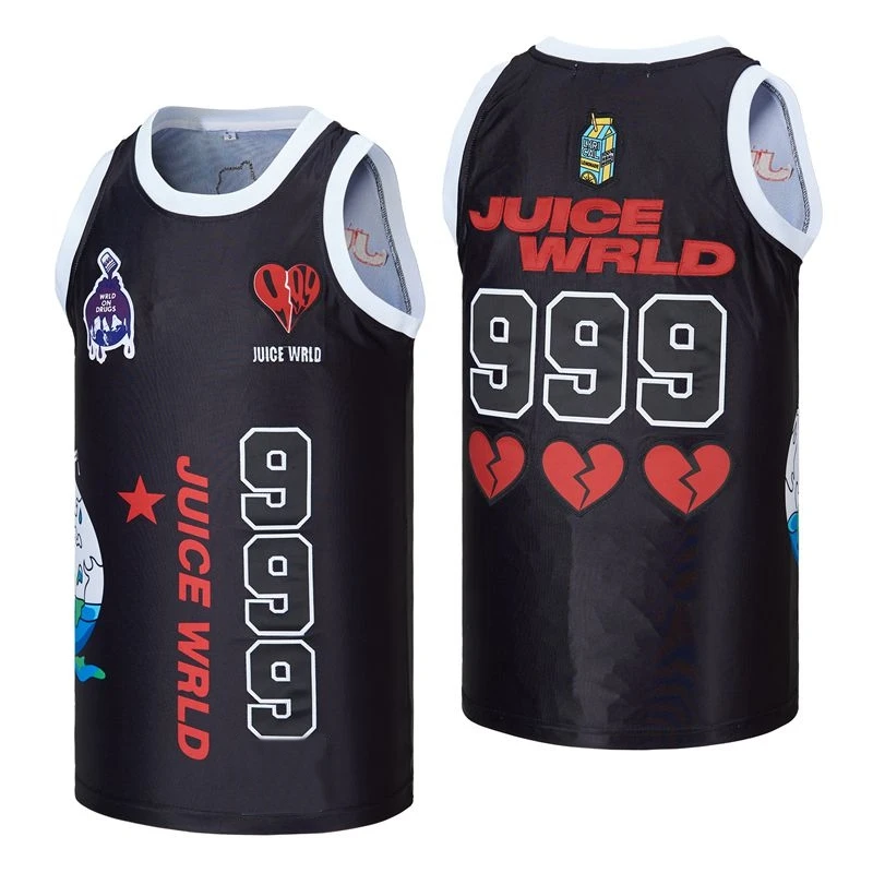 

BG JUICE WRLD 999 caring Earth jersey Embroidery sewing Outdoor sportswear Hip-hop culture movie black summer basketball jerseys