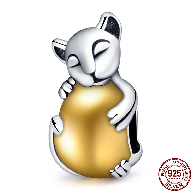 

2021 Hot Sale New 925 Sterling Silver Golden Zircon Squirrel Fit Original Pandora Bracelet&Bangle Making Fashion DIY Jewelry