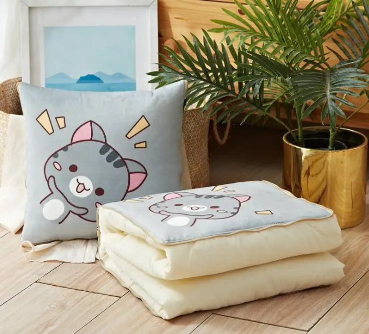 Multifunctional cotton cartoon quilt blanket portable foldable square throw pillow home office car air conditioning 40*40 | Дом и сад
