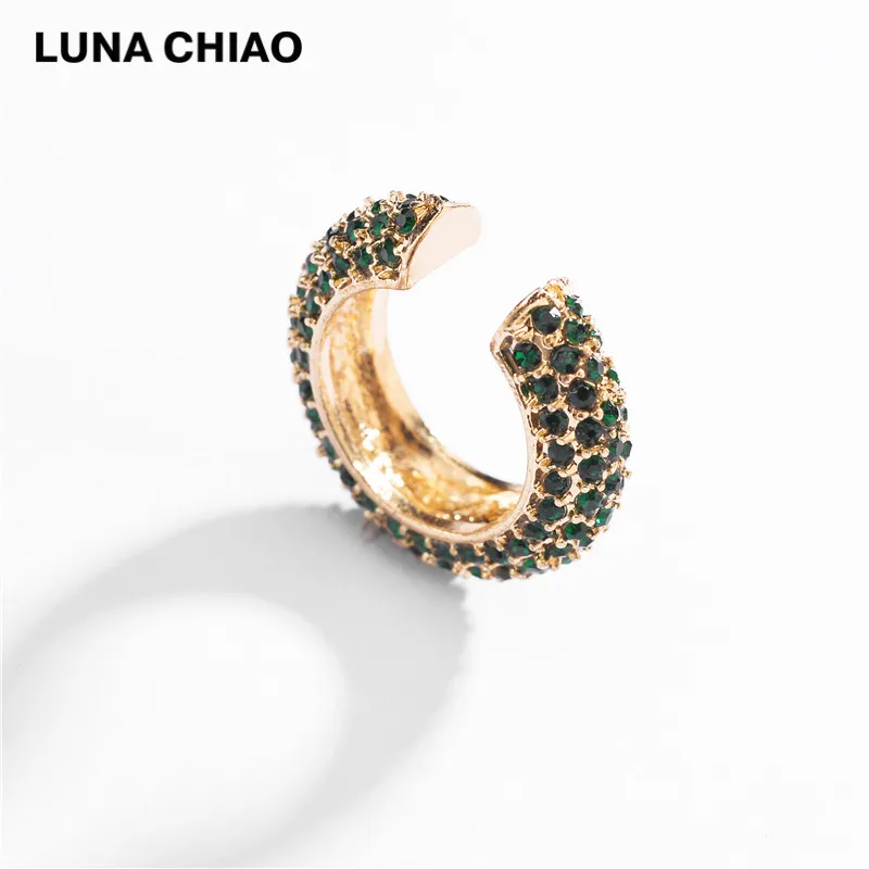 green LUNA CHIAO модные ювелирные изделия со стразами серьги-каффы без пирсинга - Окраска металла: green