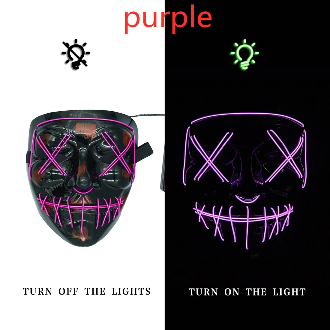 purple Светодиодная маска на Хэллоуин; неоновые маски; Вечерние Маски; страшные маски; Косплей; parti; тушь для ресниц; маска для лица; Карнавальная маска; Маска для чистки - Цвет: purple
