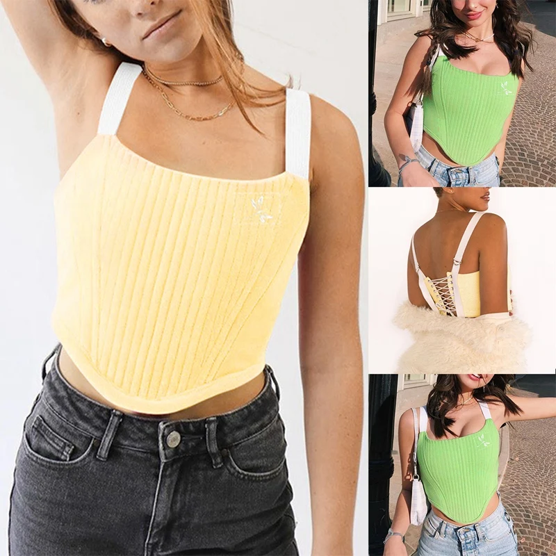 

Sexy Vintage Corset Bustier Tops To Wear Out Women Camisole Solid Spaghetti Strap Crop Tank Top