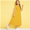 SHEIN/однотонное Повседневное платье с открытыми плечами и перекрещивающимися крест-накрест для детей; коллекция года; летние эластичные детские футболки с короткими рукавами