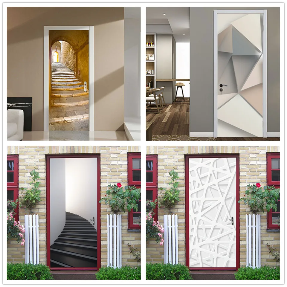 Самоклеящиеся наклейки на двери с геометрическими линиями водостойкие обои для