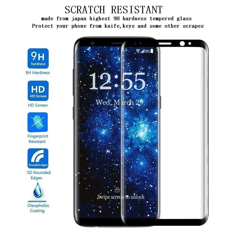 3D изогнутое закаленное стекло с полным покрытием для Samsung Galaxy S9 S8 Plus защитное